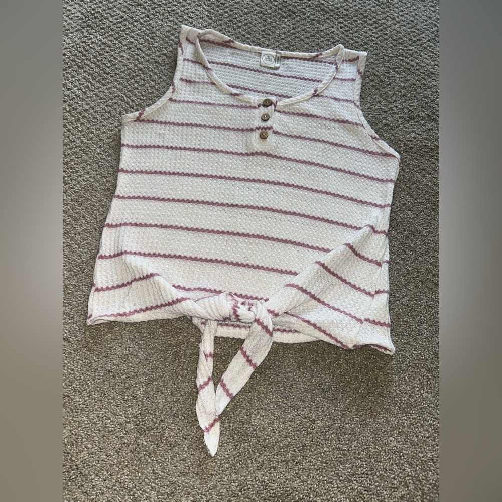 Paper Crane Waffle Knit Pink and White Tank With Tie Front